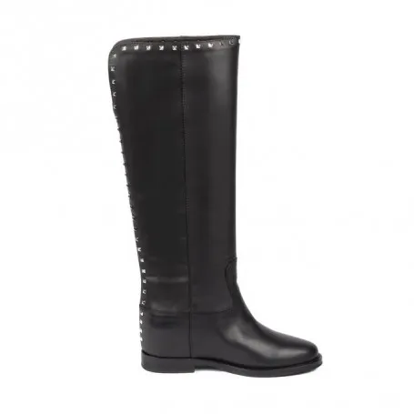 VIA ROMA 15 STIVALE ALTO MALIBU IN PELLE CON BORCHIE DONNA NERO
