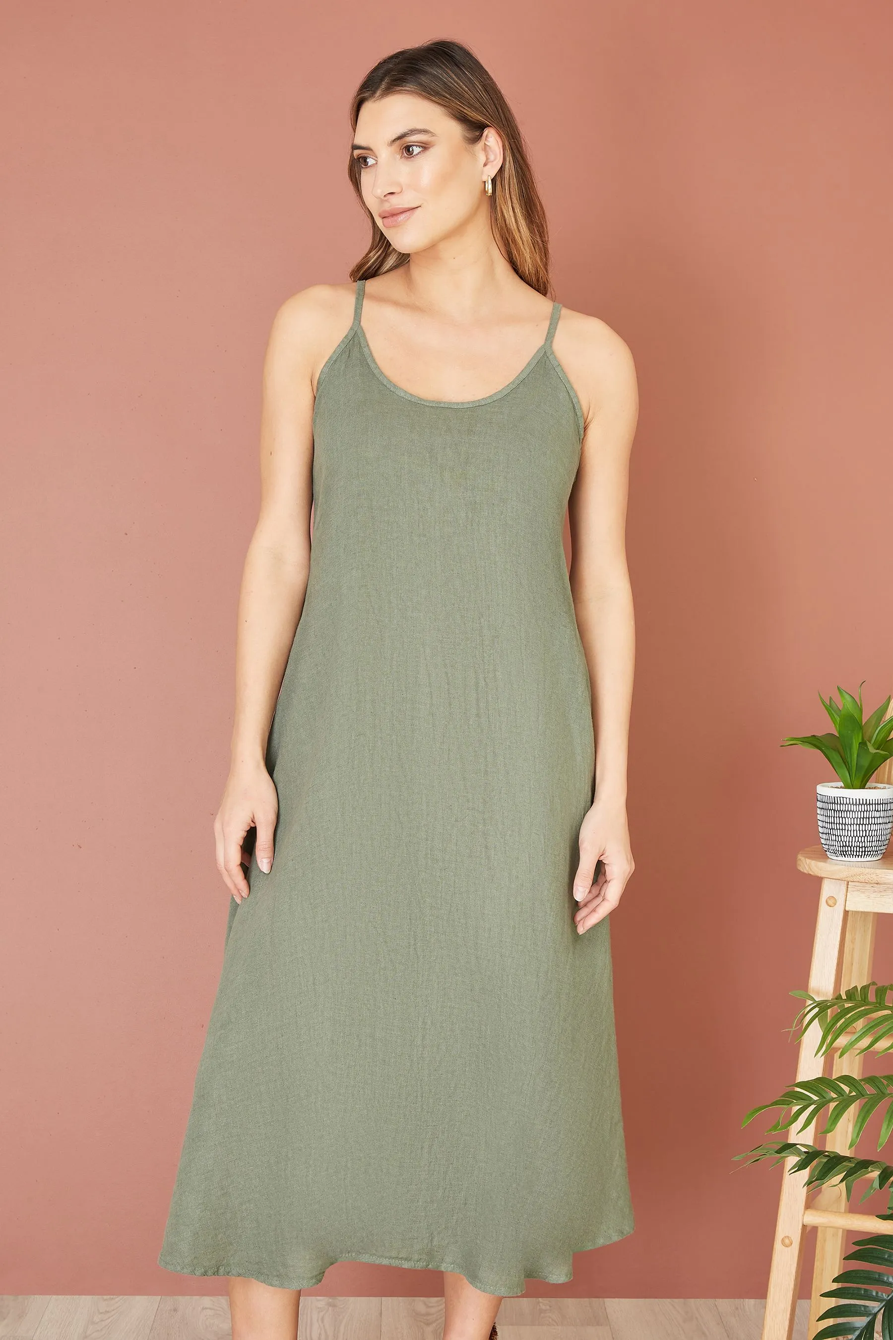Yumi - Sundress midi comoda in lino italiano