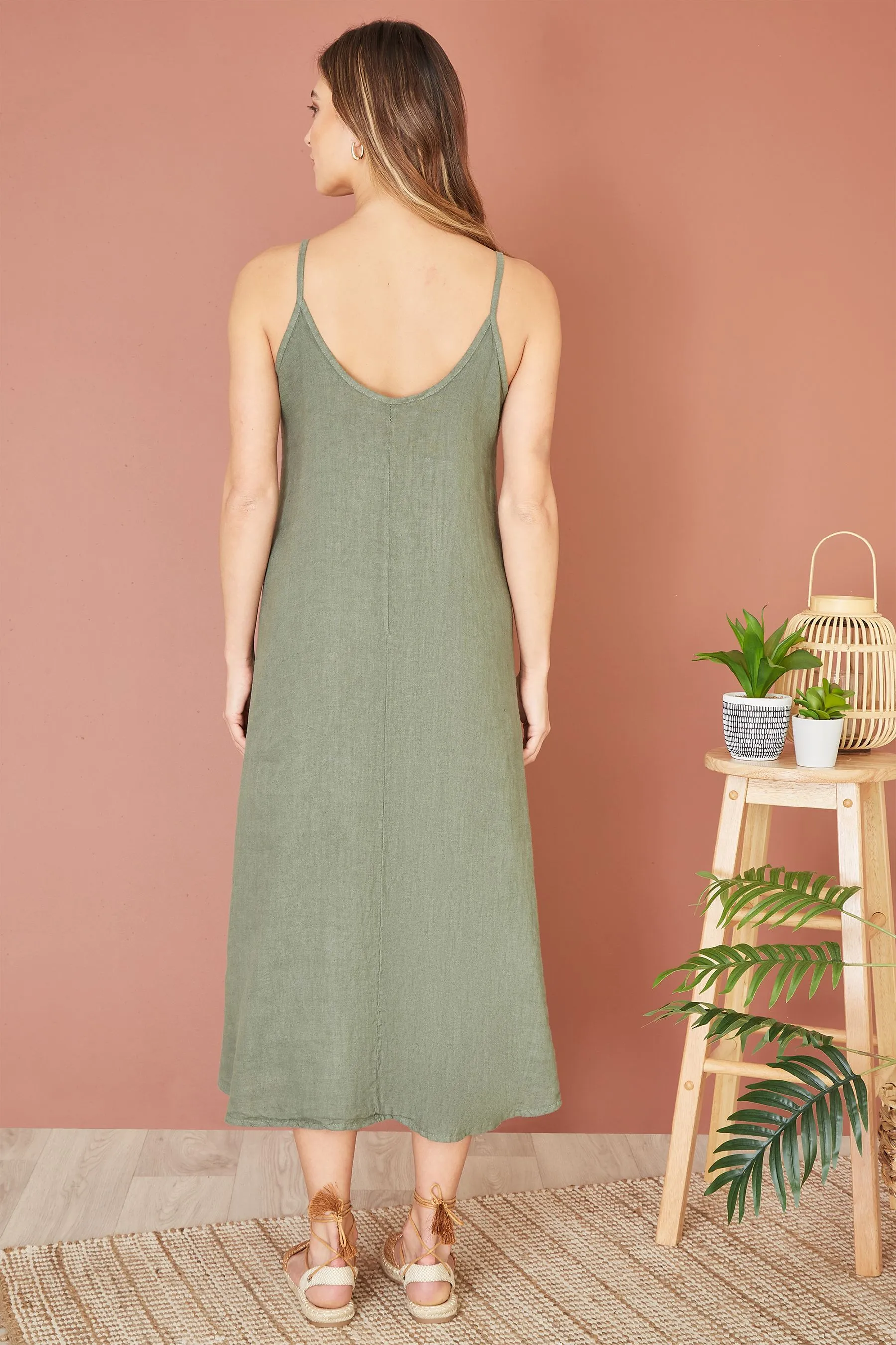 Yumi - Sundress midi comoda in lino italiano